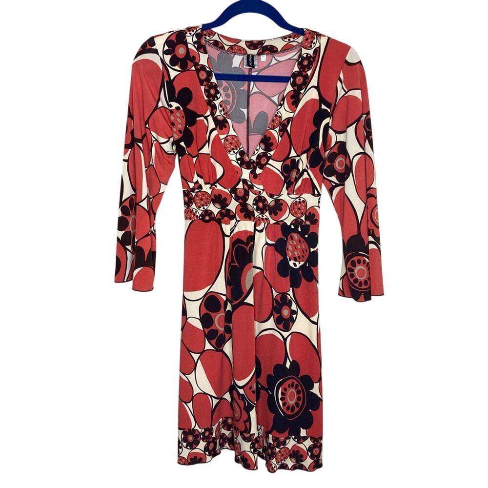 Y2K HeartSoul Orange Floral Vneck Long Sleeve Dress Women's Size Small